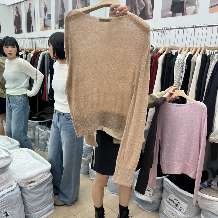 MOI-A東大門㊣直郵女裝新品熱賣人氣時尚休閑針織衫羊毛船領MOI-A針織衫