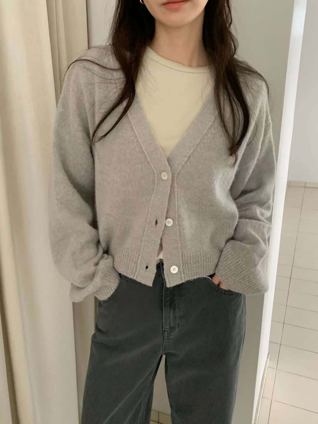 COME HERE東大門㊣實拍女裝新款職業針織衫不含內搭羊毛短款開衫COME HERE針織衫圖色2
