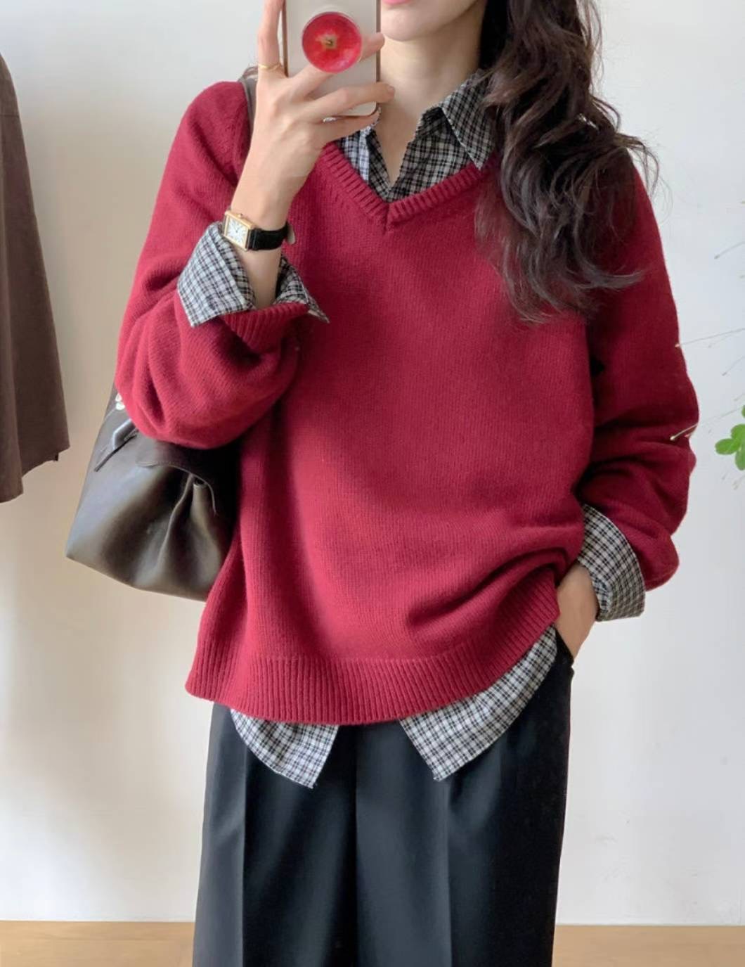 COME HERE東大門㊣代購女裝新款時尚熱賣針織衫不含內搭V領COME HERE針織衫圖色4