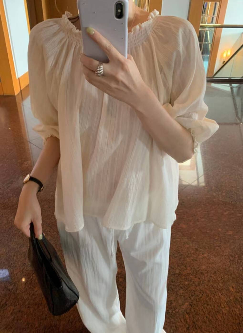 COME HERE韓國代購㊣女士新品推薦時尚真品休閑襯衫蕾絲衫COME HERE襯衫/蕾絲衫