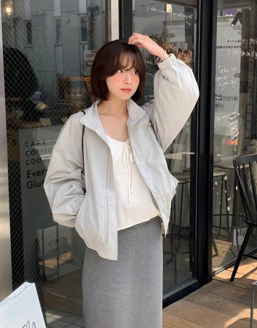 COME HERE韓國代購㊣女裝新款休閑25秋冬職業真品人氣夾克COME HERE夾克