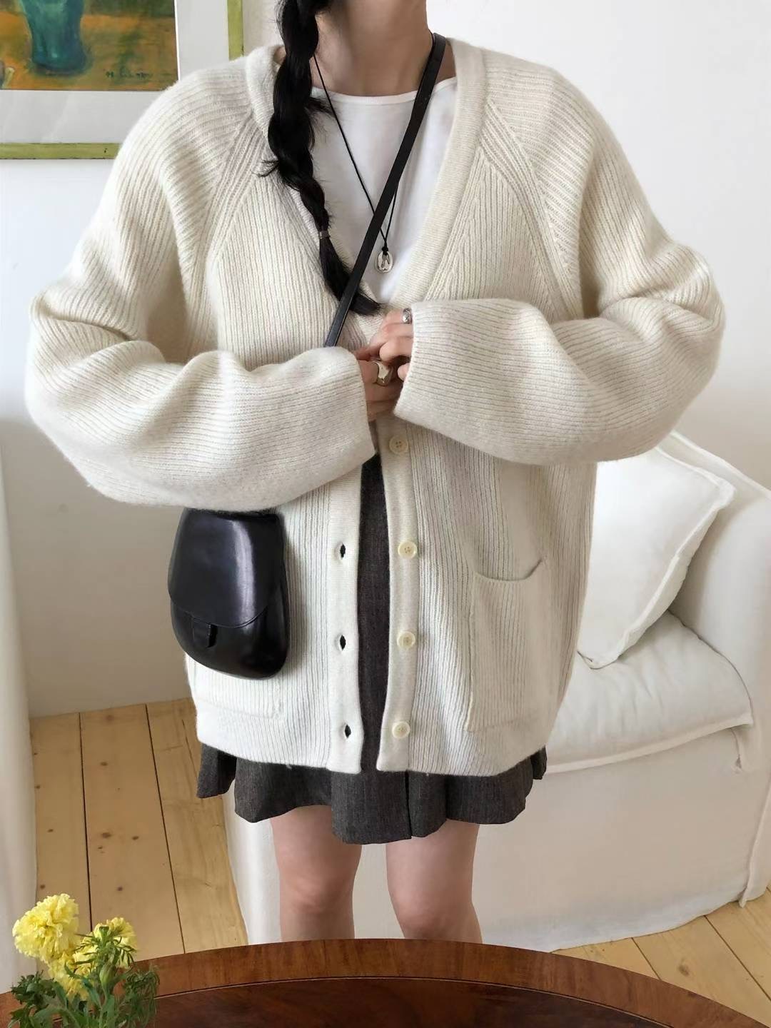 COME HERE東大門㊣代購女裝新品時尚休閑推薦25秋冬針織衫口袋COME HERE針織衫圖色1