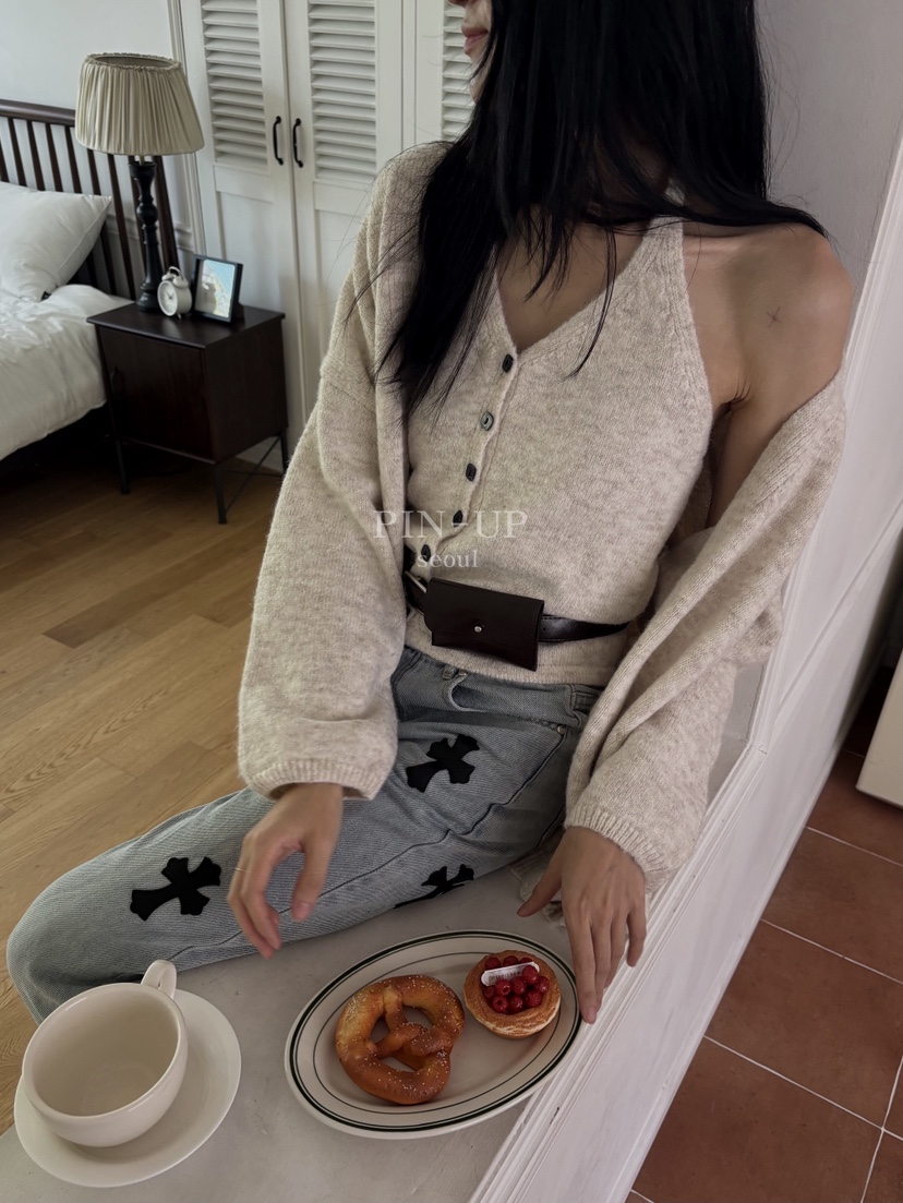 PIN-UP韓國代購㊣女士新品25秋冬推薦真品職業套裝掛脖開衫PIN-UP套裝
