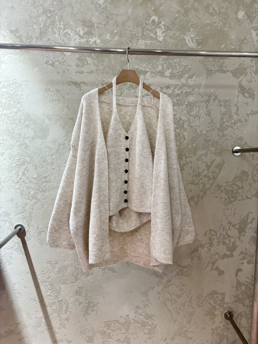 PIN-UP韓國代購㊣女士新品25秋冬推薦真品職業套裝掛脖開衫PIN-UP套裝圖色2