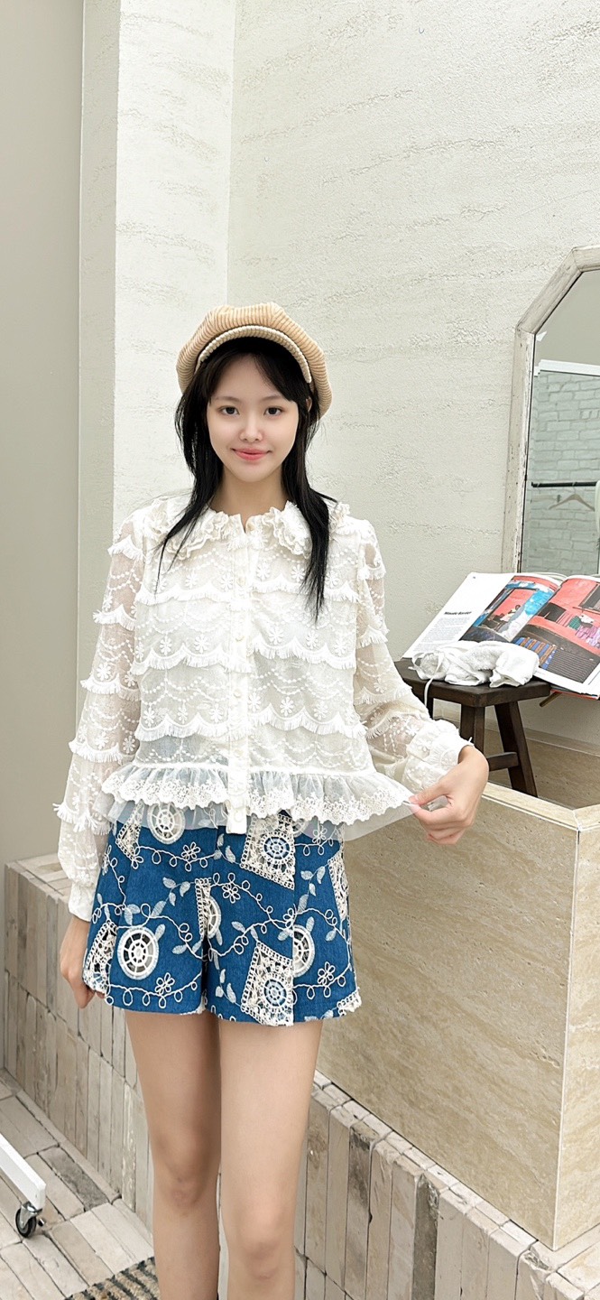 YARD東大門㊣實拍女裝新款時尚真品休閑襯衫蕾絲衫開衩繡花YARD襯衫/蕾絲衫