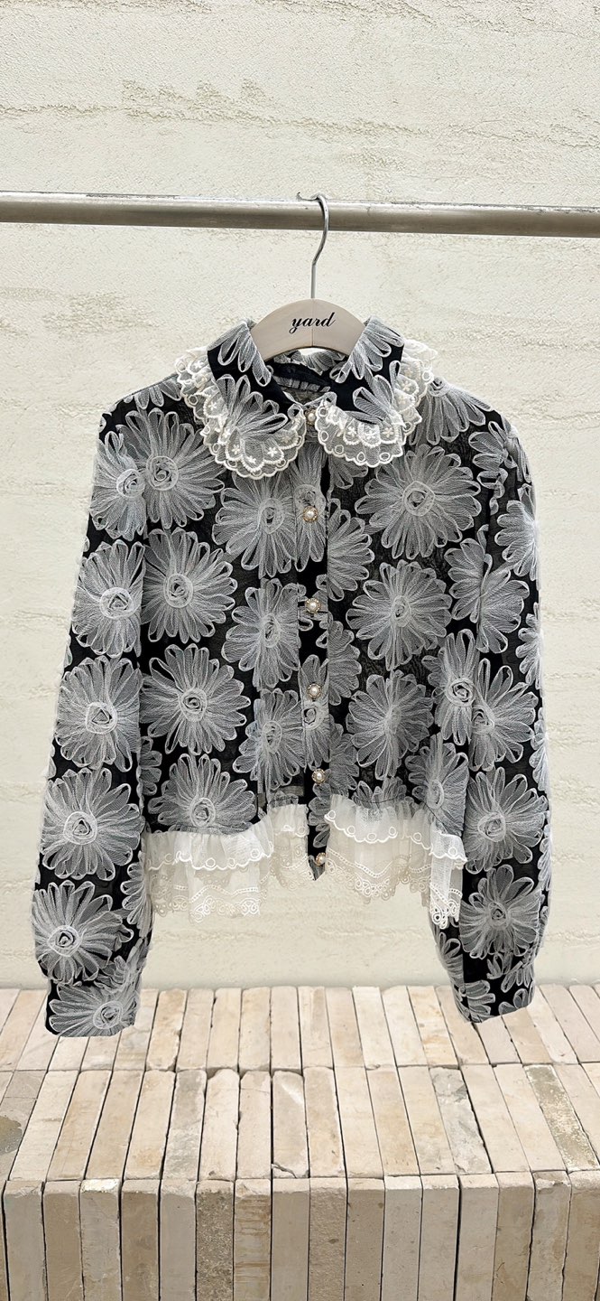 YARD東大門㊣代購女士新品25秋冬人氣襯衫蕾絲衫刺繡開衩繡花YARD襯衫/蕾絲衫圖色2