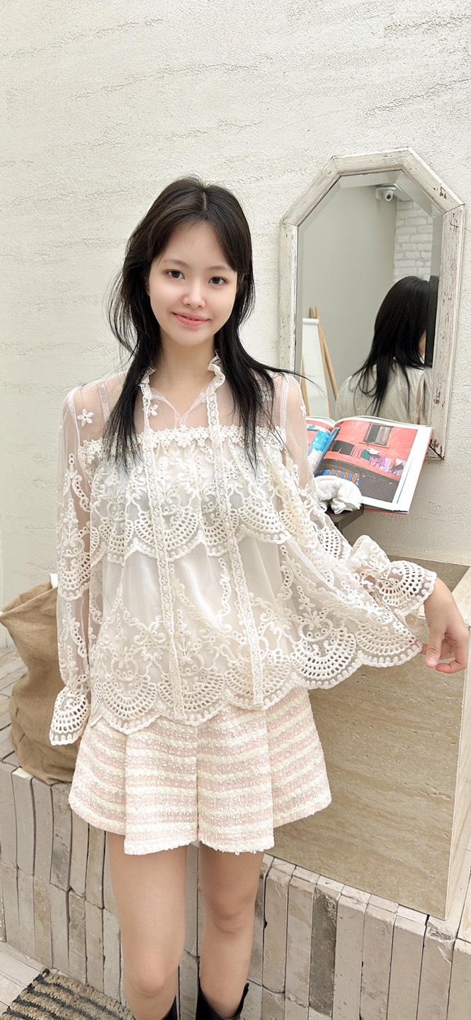 YARD韓國直郵㊣女裝新品時尚休閑真品人氣襯衫蕾絲衫刺繡褶皺YARD襯衫/蕾絲衫