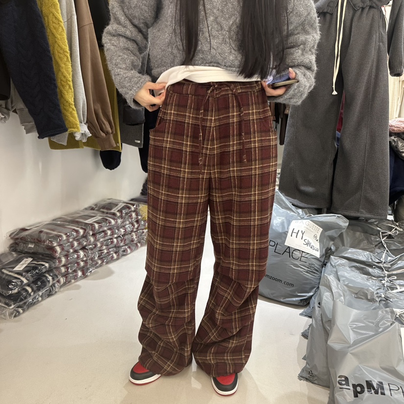BAGUETTE-P韓國代購㊣女士新品休閑25秋冬人氣熱賣休閑褲格紋BAGUETTE-P休閑褲圖色1