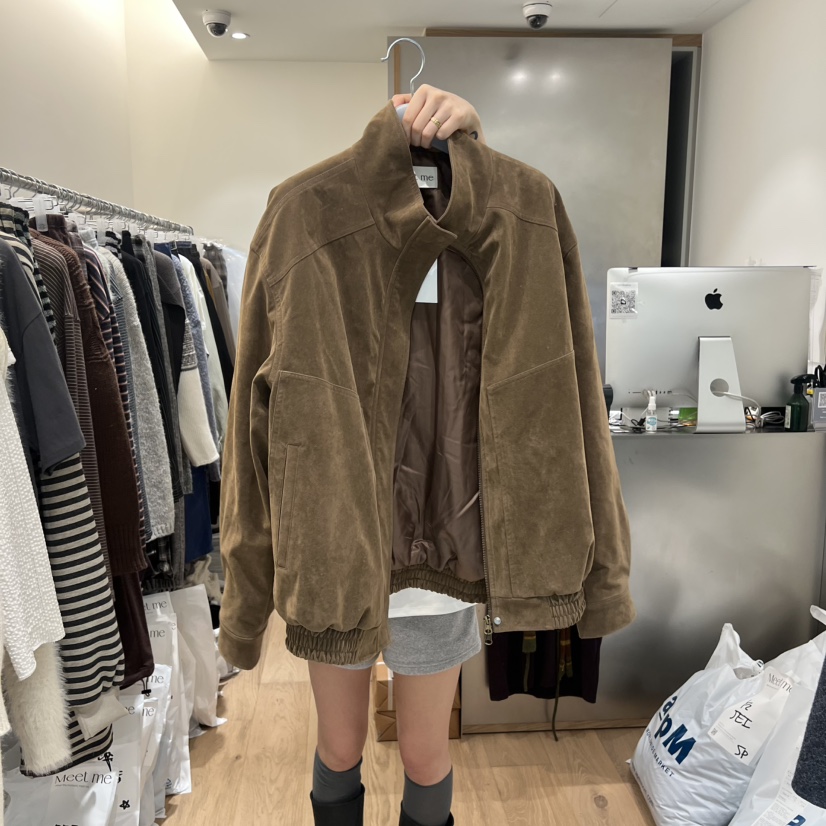 MEET ME韓國直郵㊣女裝新品推薦真品人氣25秋冬夾克絨面革高領MEET ME夾克圖色1