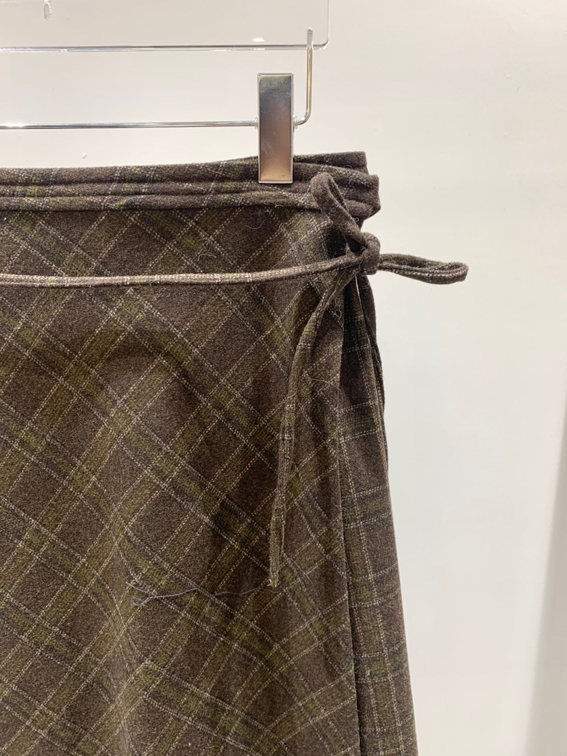 CESTLAVIE韓國代購㊣女士新品25秋冬半身裙中短裙含腰帶裹身裙羊毛格紋CESTLAVIE半身裙/中短裙