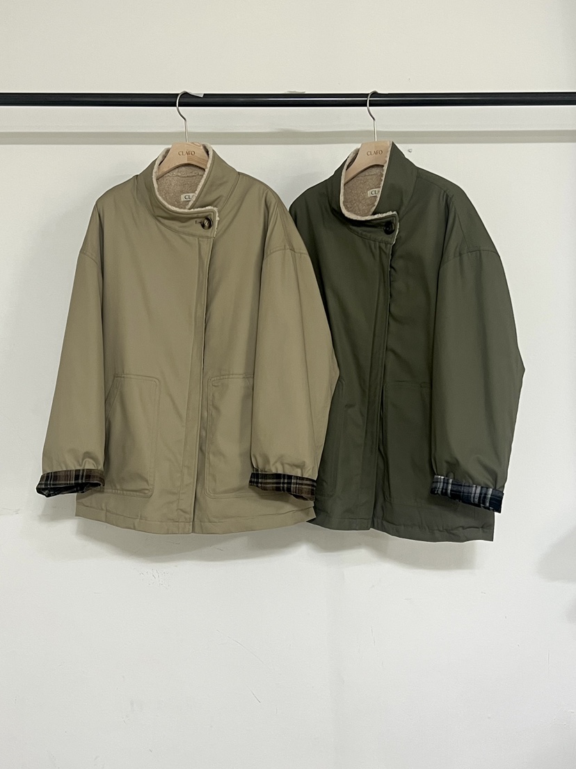 CLAFO東大門㊣實拍女士新品職業真品25秋冬夾克皮草拼色格紋CLAFO夾克