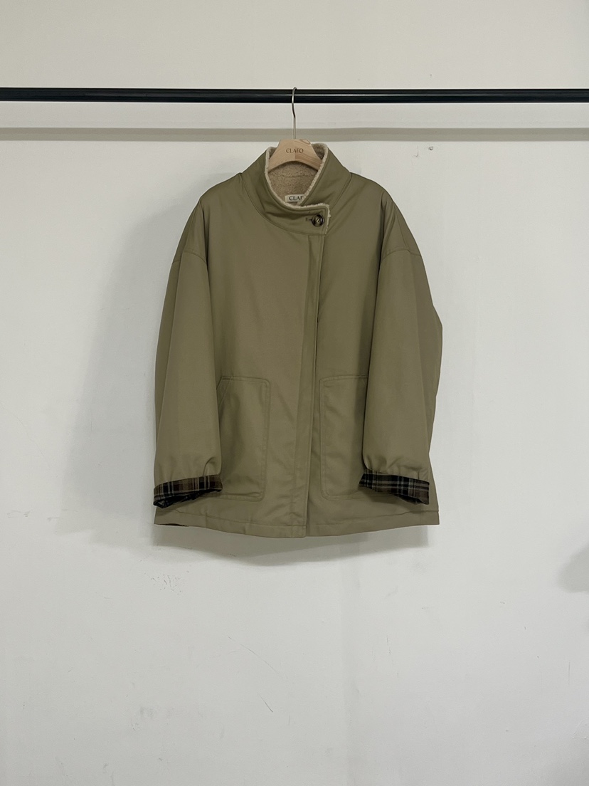 CLAFO東大門㊣實拍女士新品職業真品25秋冬夾克皮草拼色格紋CLAFO夾克圖色1