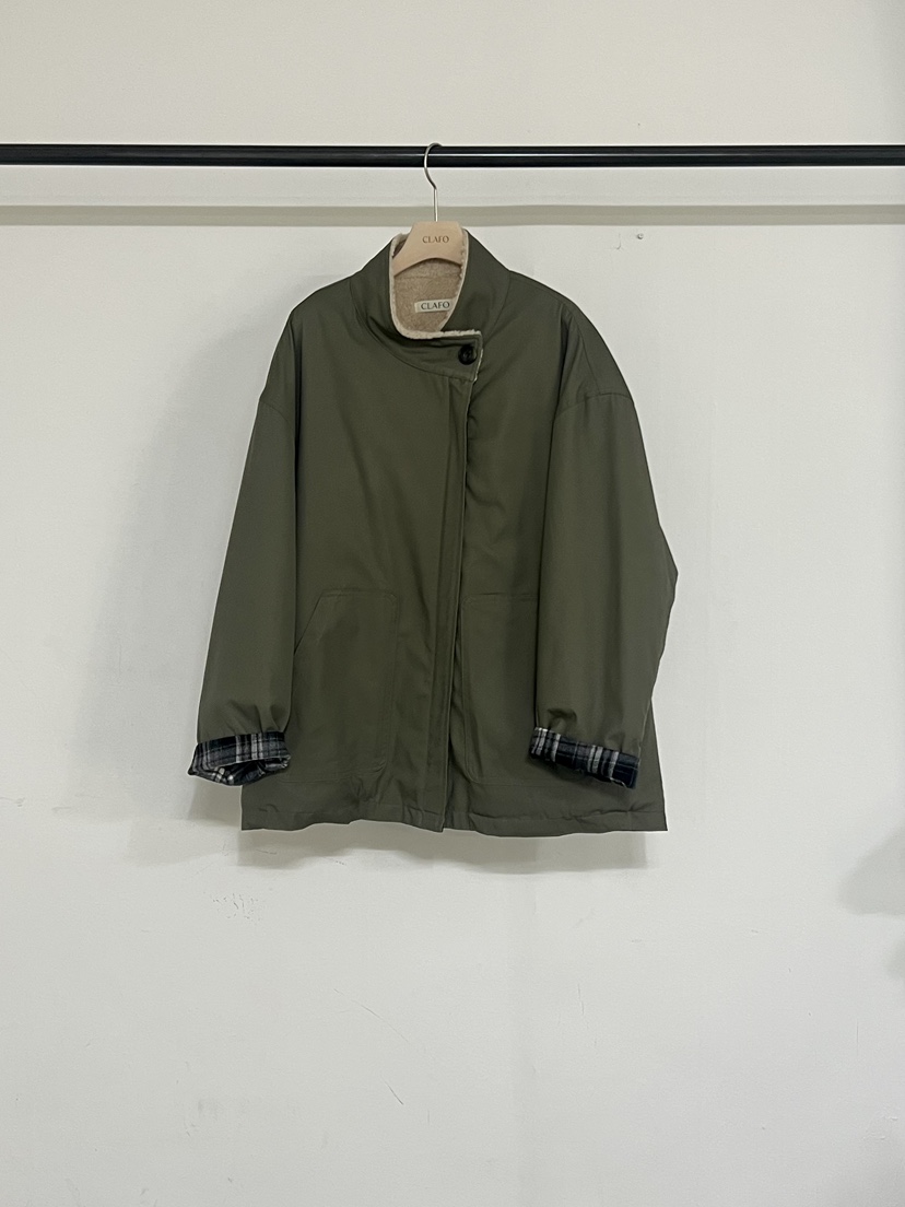 CLAFO東大門㊣實拍女士新品職業真品25秋冬夾克皮草拼色格紋CLAFO夾克圖色2