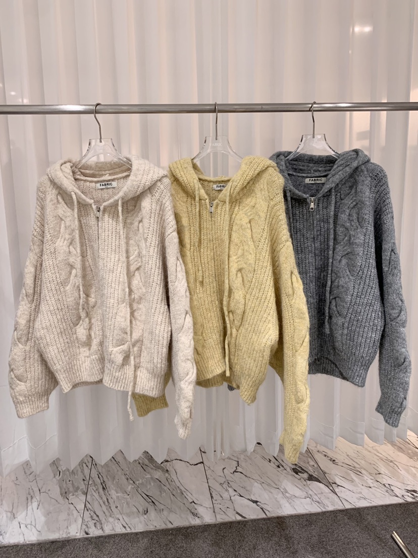 FABRIC東大門㊣代購女裝新款熱賣休閑時尚25秋冬毛衣拉鏈連帽FABRIC毛衣