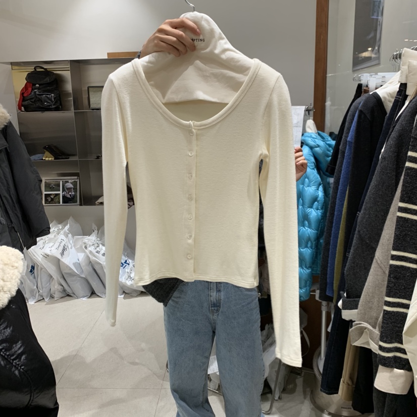 TEMPTING韓國代購㊣女裝新款真品職業熱賣25秋冬長袖T恤開衫絨TEMPTING長袖T恤圖色1