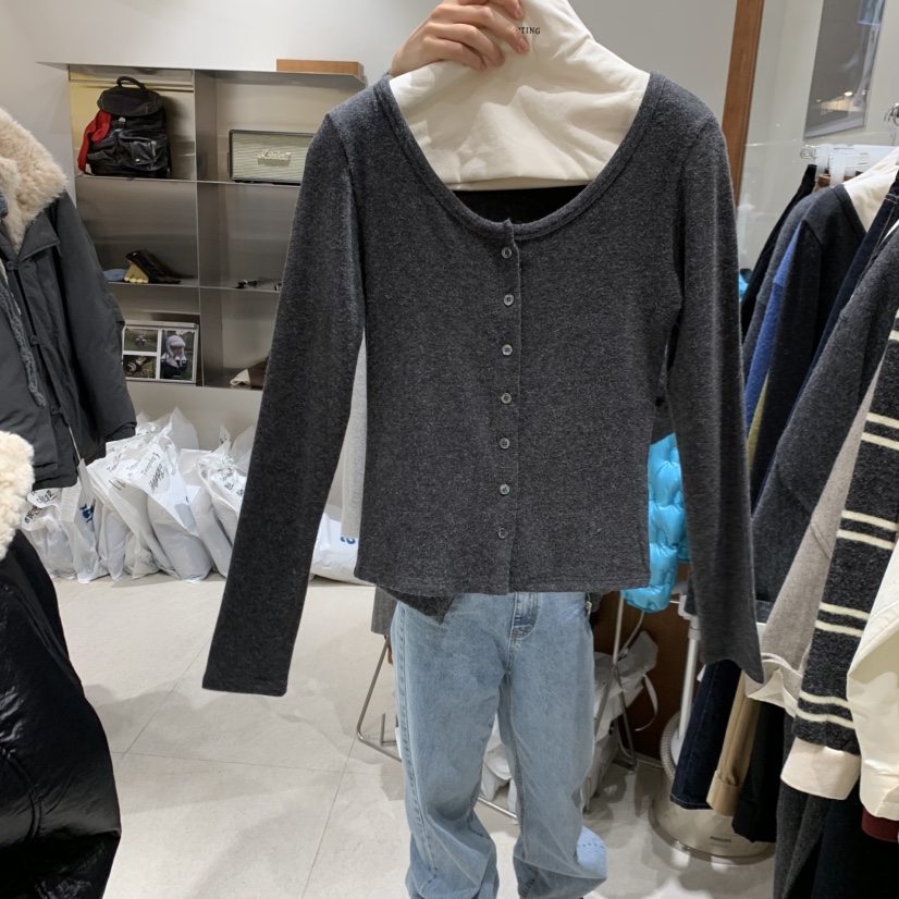 TEMPTING韓國代購㊣女裝新款真品職業熱賣25秋冬長袖T恤開衫絨TEMPTING長袖T恤圖色2