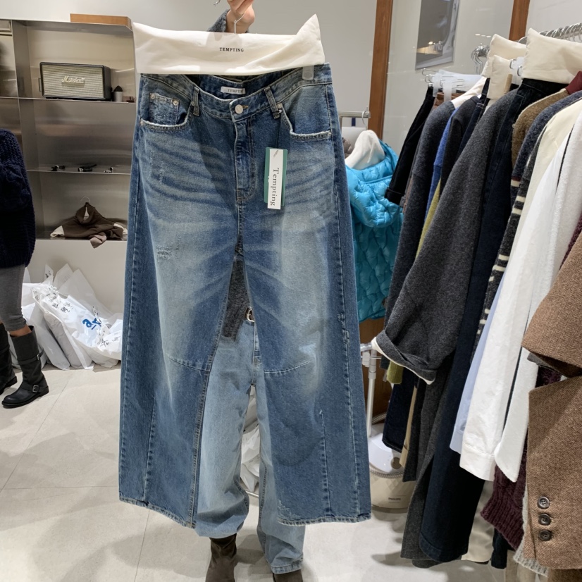 TEMPTING東大門㊣實拍女士新品真品熱賣職業牛仔褲加絨羊毛TEMPTING牛仔褲圖色1