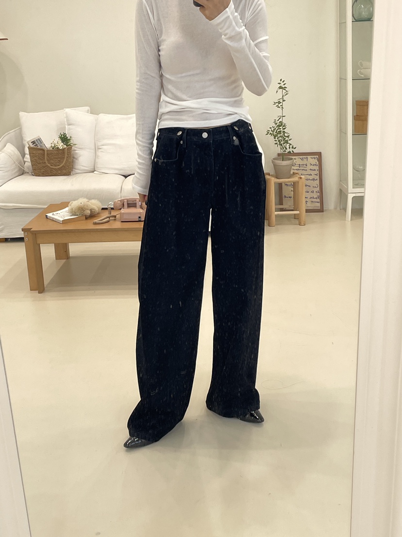 CHAHEE韓國直郵㊣女士新款休閑人氣25秋冬牛仔褲天鵝絨紐扣CHAHEE牛仔褲