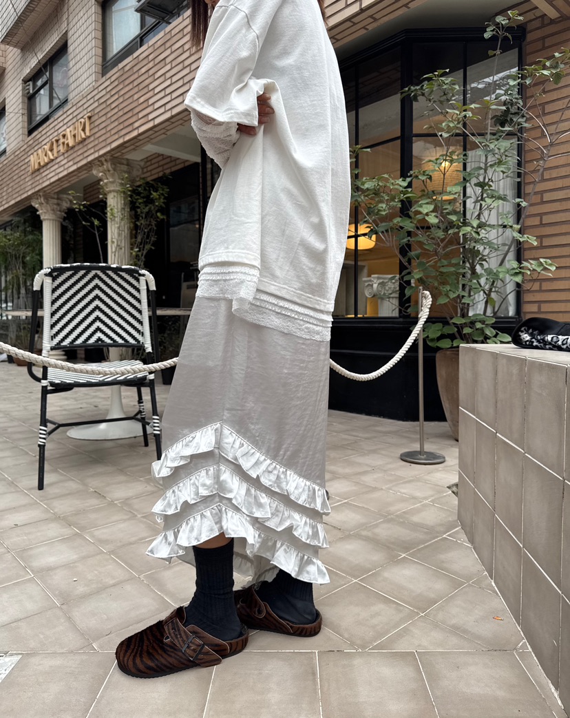 FRANC—L東大門㊣代購女士新品25秋冬時尚長裙荷葉邊緞面長款FRANC長裙