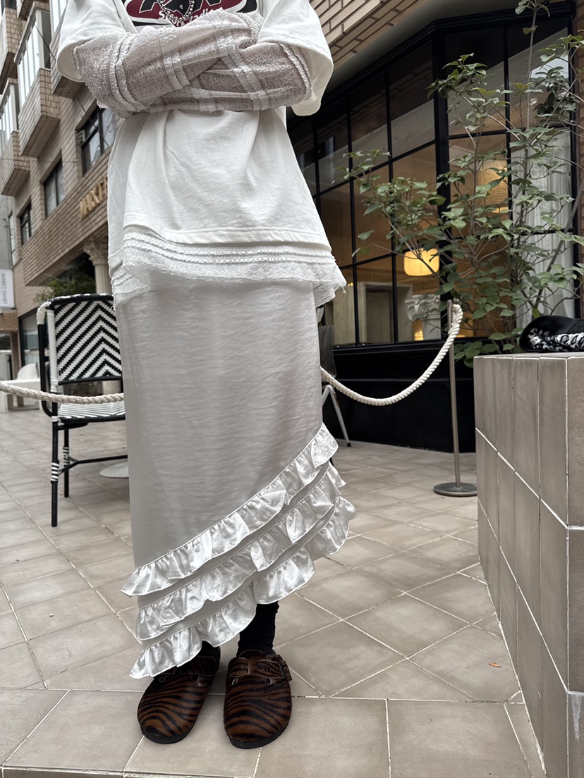 FRANC—L東大門㊣代購女士新品25秋冬時尚長裙荷葉邊緞面長款FRANC長裙圖色1