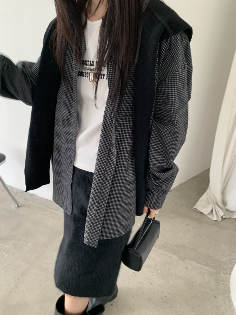 VAARA韓國直郵㊣女裝新款熱賣25秋冬休閑人氣襯衫蕾絲衫格子VAARA襯衫/蕾絲衫