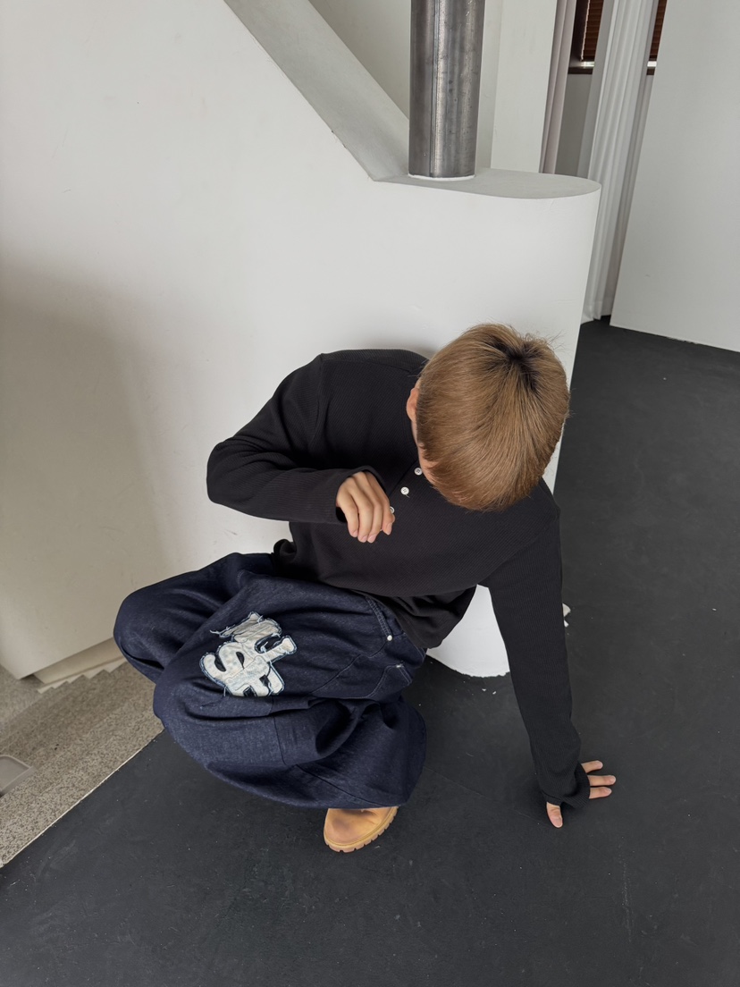 SEEOT韓國代購㊣女士新品職業25秋冬牛仔褲男女同款皮革貼花GGD牛仔褲
