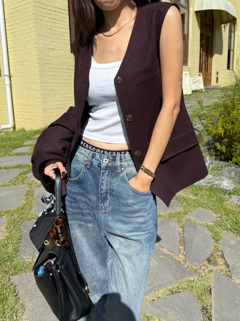SOLAR東大門㊣實拍女裝新品人氣推薦真品25秋冬職業馬甲絨面革SOLAR馬甲圖色2