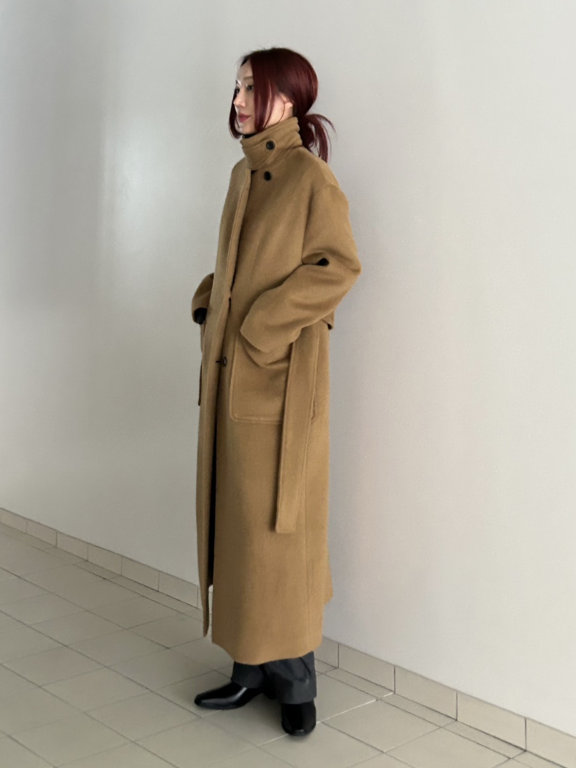 OVER NEAR東大門㊣直郵女士新品推薦時尚中長款大衣含腰帶OVER NEAR中長款大衣