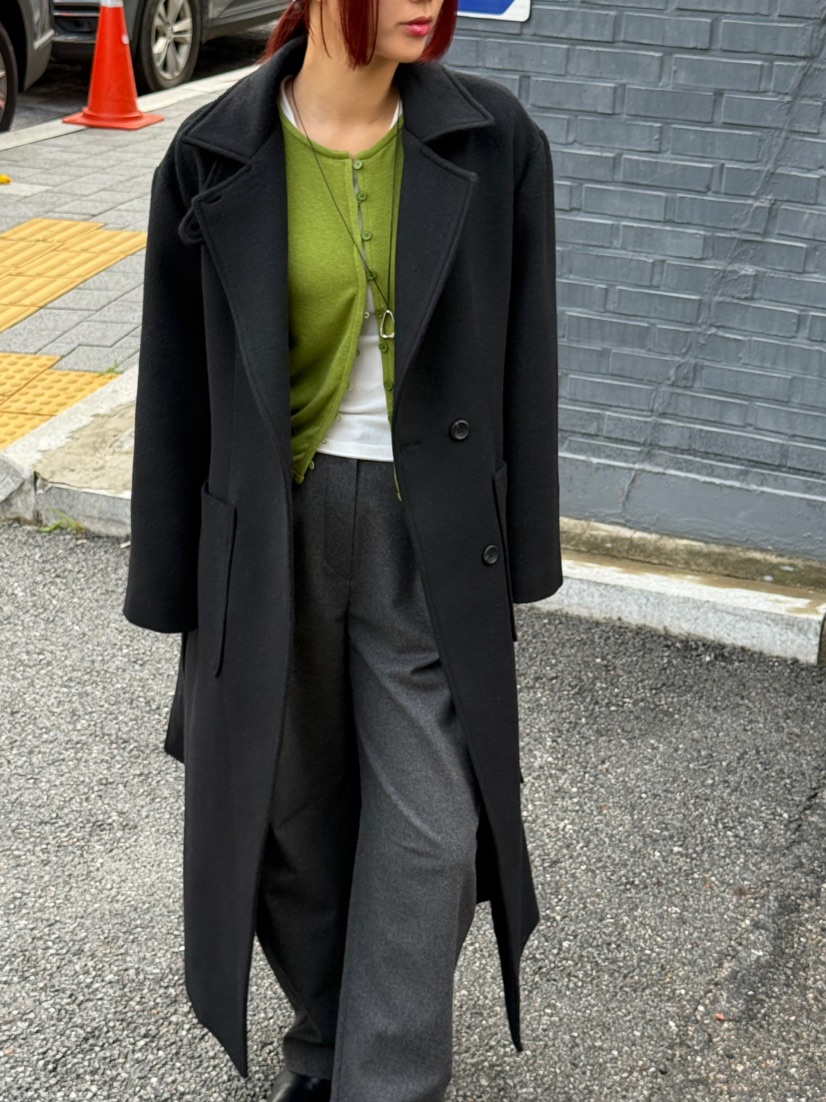 OVER NEAR東大門㊣直郵女士新品推薦時尚中長款大衣含腰帶OVER NEAR中長款大衣