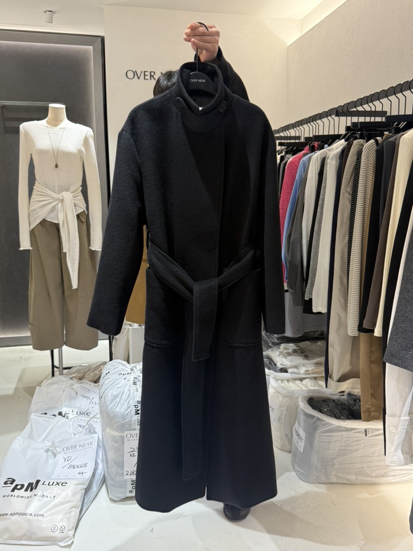 OVER NEAR東大門㊣直郵女士新品推薦時尚中長款大衣含腰帶OVER NEAR中長款大衣圖色2