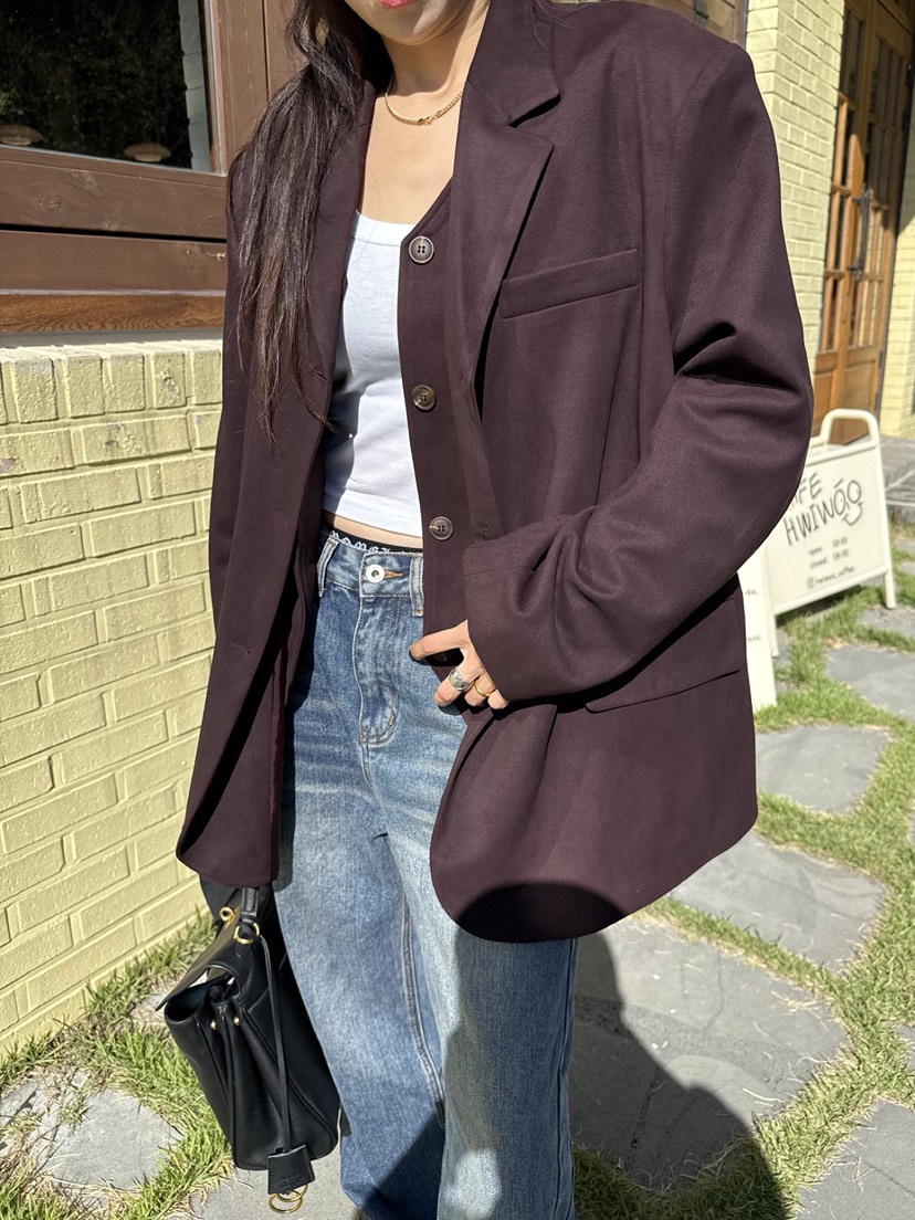 SOLAR韓國代購㊣女裝新品時尚職業25秋冬熱賣推薦夾克絨面革SOLAR夾克