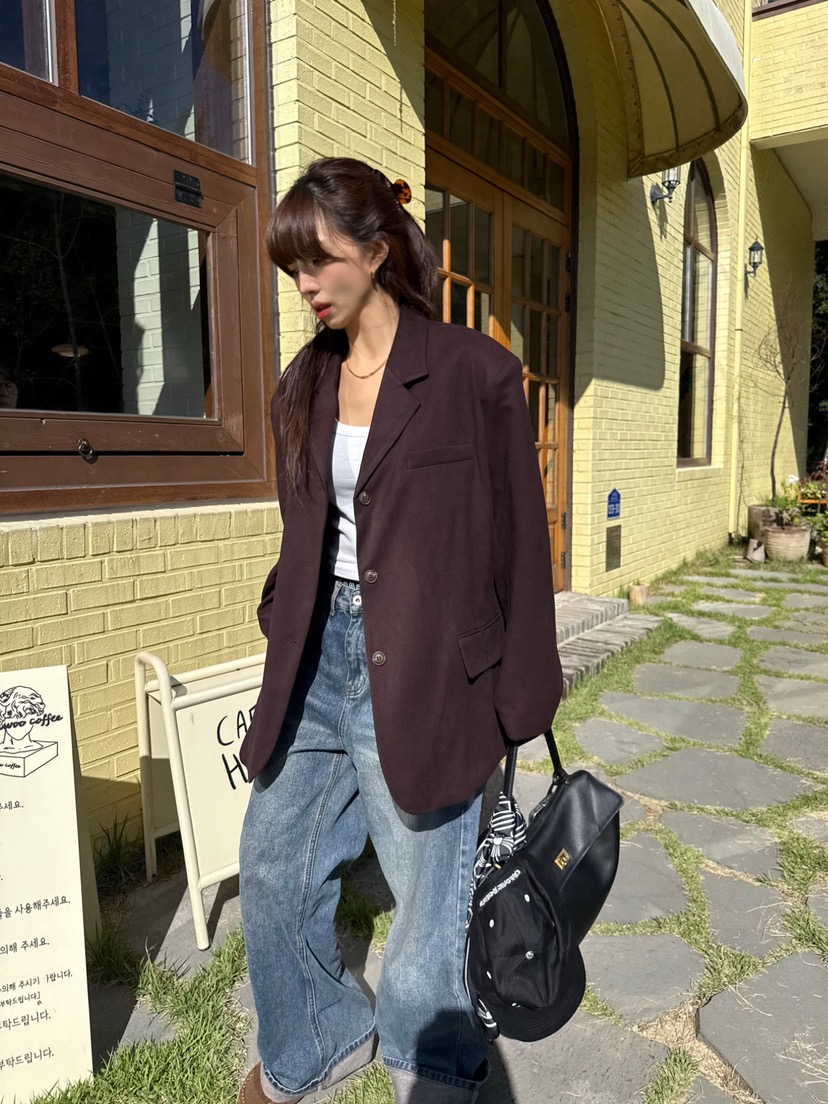SOLAR韓國代購㊣女裝新品時尚職業25秋冬熱賣推薦夾克絨面革SOLAR夾克圖色3