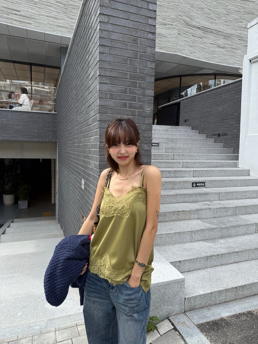 SOLAR韓國代購㊣女裝新款時尚人氣熱賣休閑吊帶背心蕾絲絲綢SOLAR吊帶/背心
