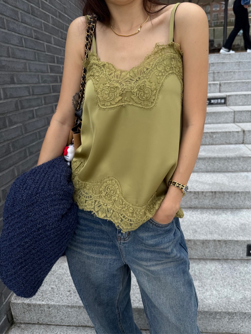 SOLAR韓國代購㊣女裝新款時尚人氣熱賣休閑吊帶背心蕾絲絲綢SOLAR吊帶/背心