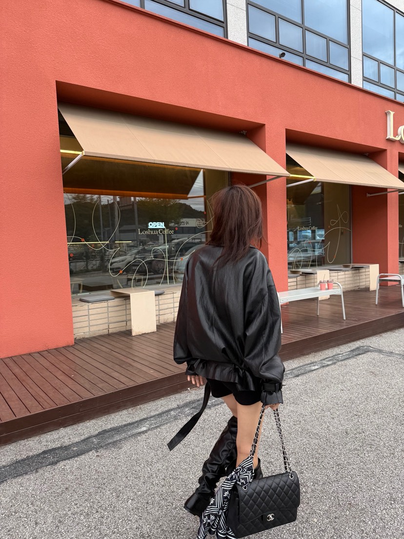 SOLAR東大門㊣實拍女裝新款真品25秋冬時尚休閑皮衣含腰帶皮革SOLAR皮衣