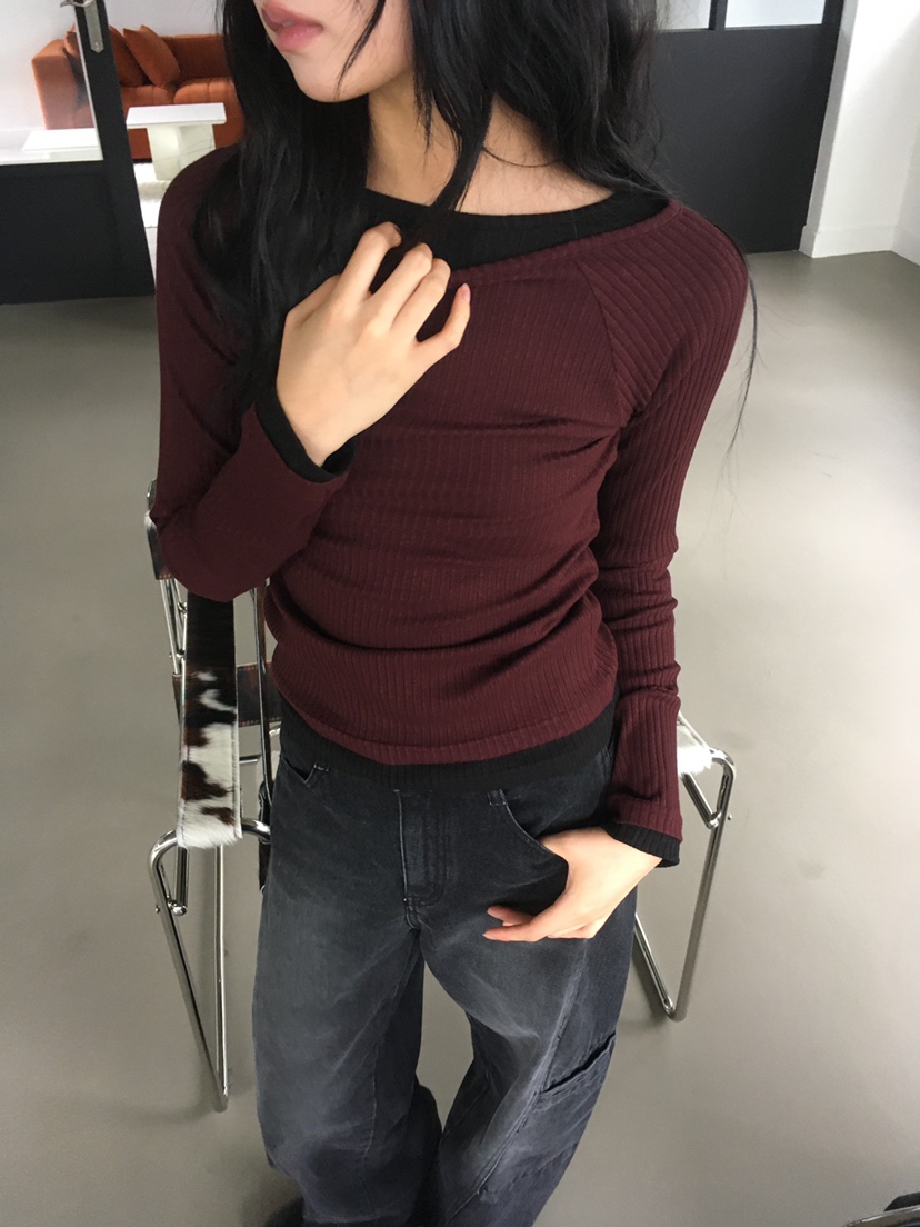 CEDARWOOD東大門㊣代購女裝新款時尚人氣休閑長袖T恤修身船領CEDAR WOOD長袖T恤