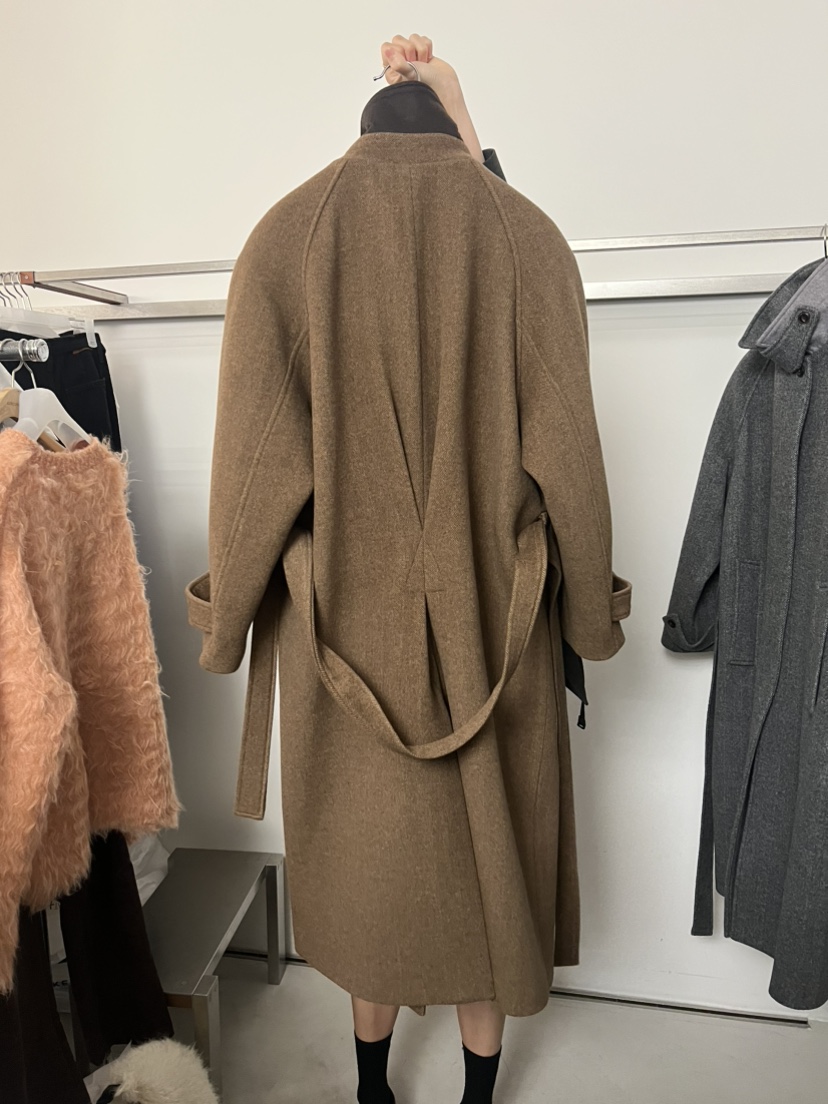 LONDON FLAT東大門㊣直郵女裝新品時尚中長款大衣人字紋含腰帶LONDON FLAT中長款大衣