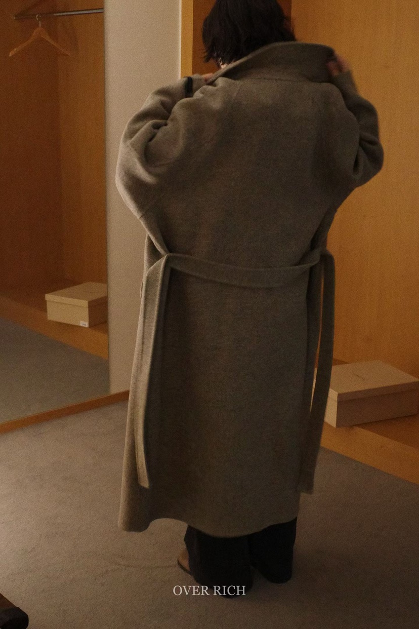 OVER RICH東大門㊣實拍女裝新款推薦職業中長款大衣含腰帶OVER RICH中長款大衣