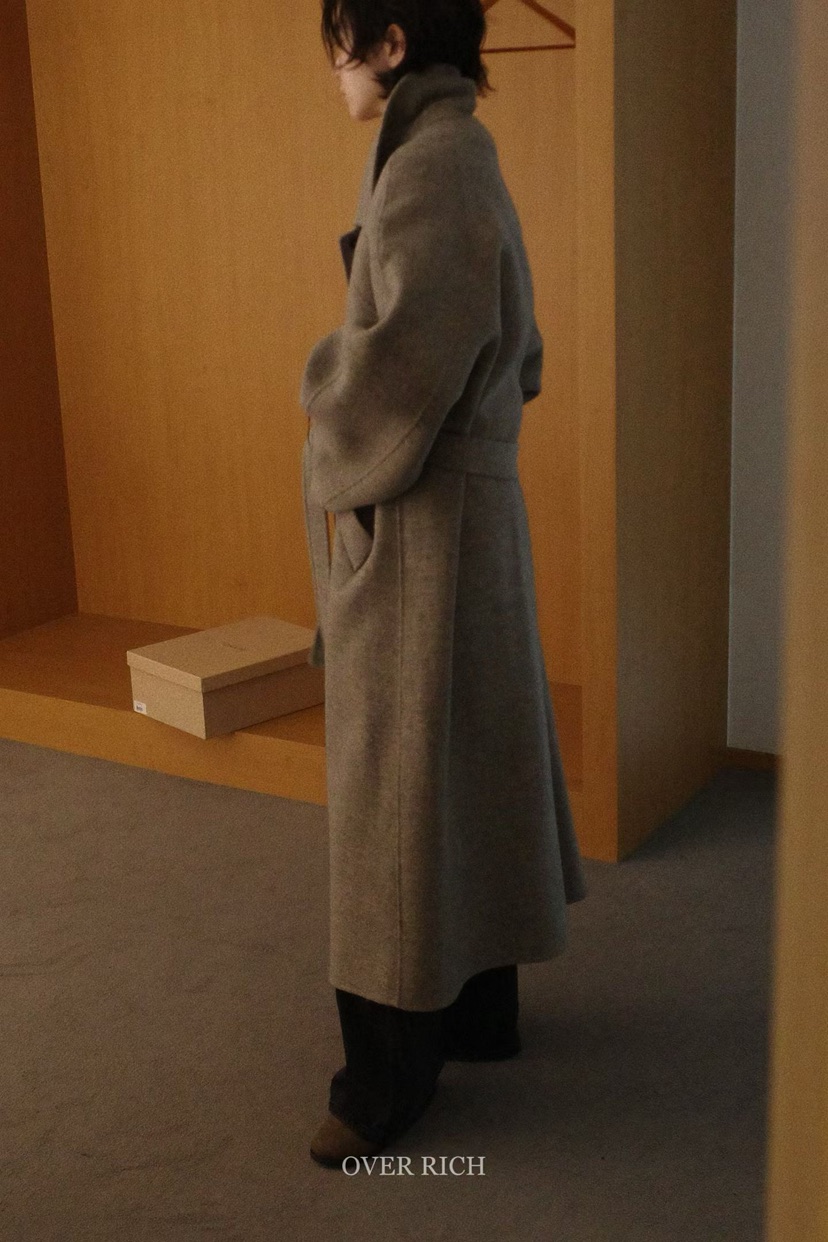OVER RICH東大門㊣實拍女裝新款推薦職業中長款大衣含腰帶OVER RICH中長款大衣