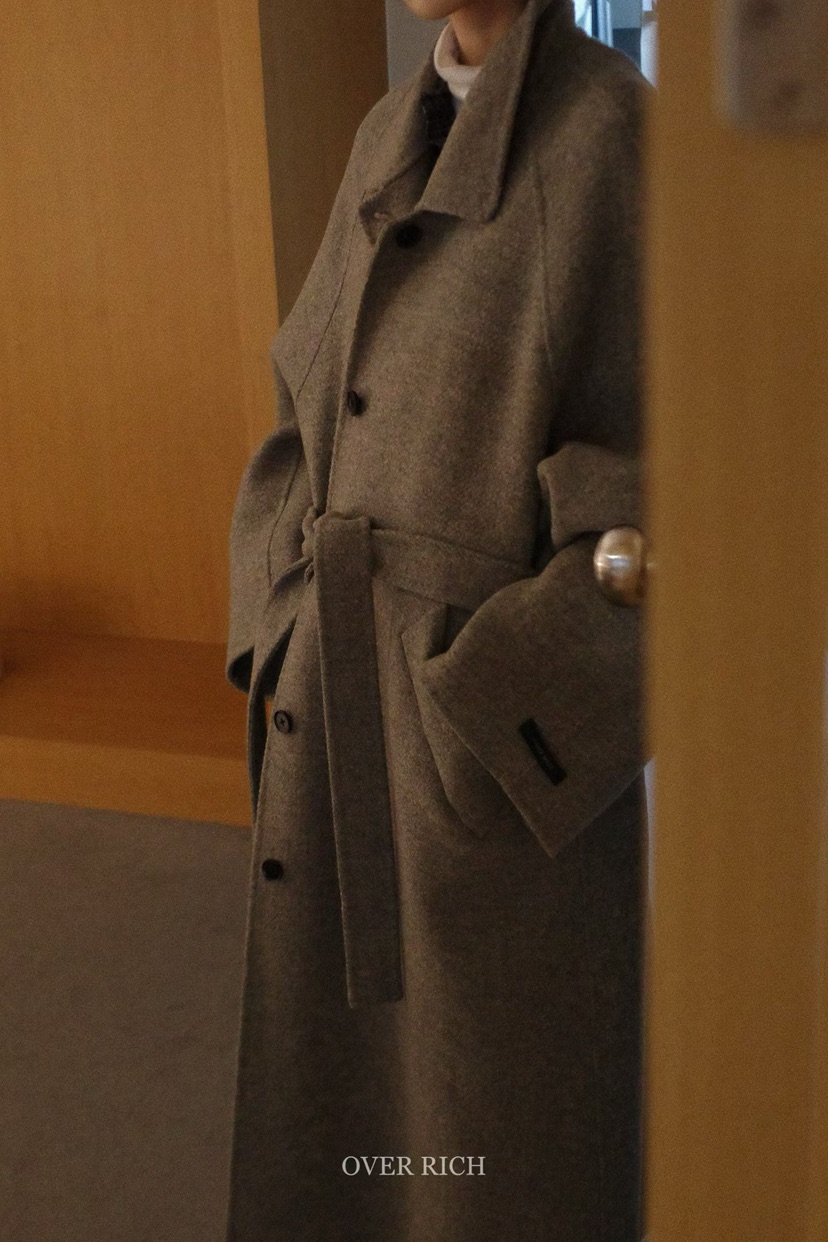 OVER RICH東大門㊣實拍女裝新款推薦職業中長款大衣含腰帶OVER RICH中長款大衣
