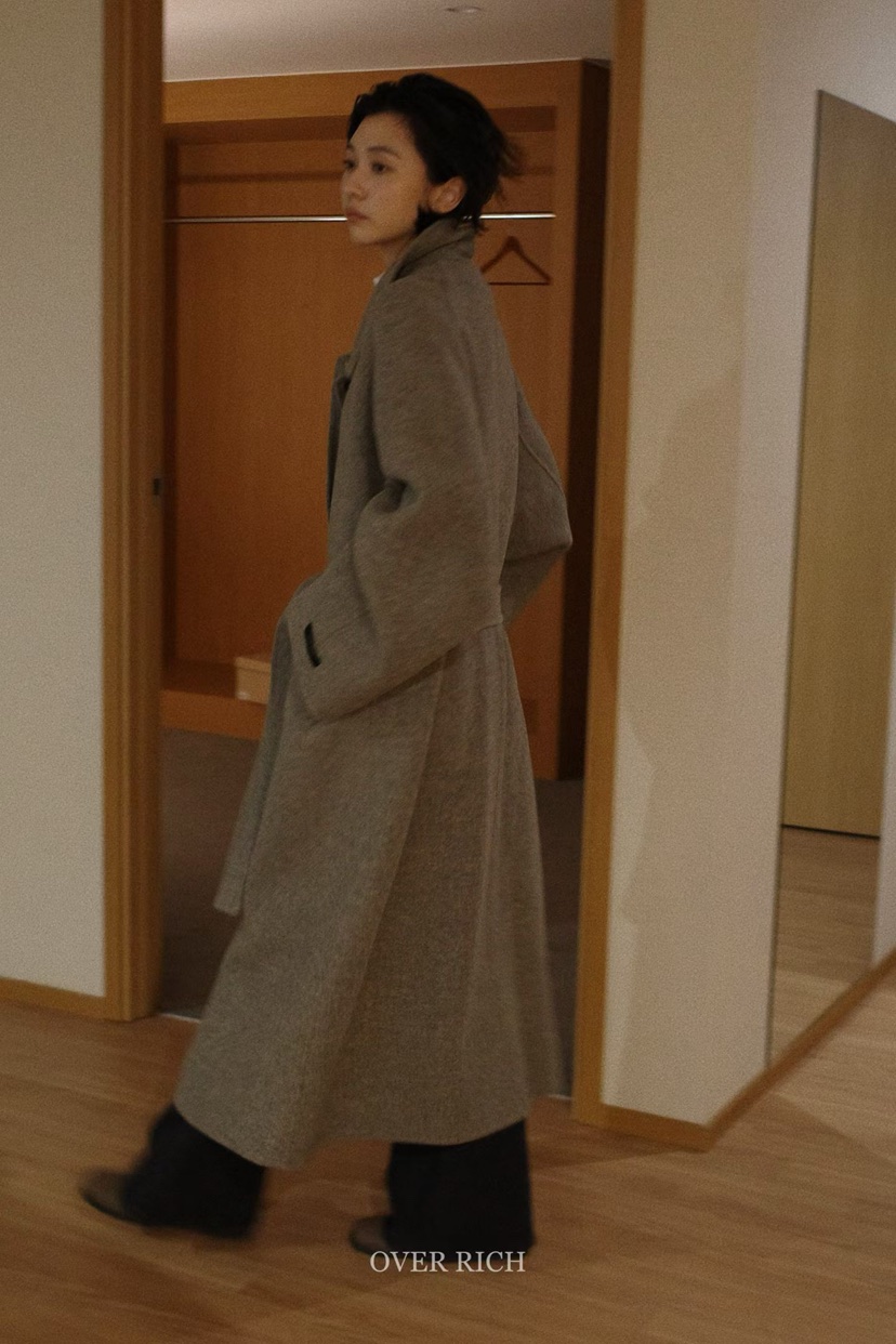 OVER RICH東大門㊣實拍女裝新款推薦職業中長款大衣含腰帶OVER RICH中長款大衣
