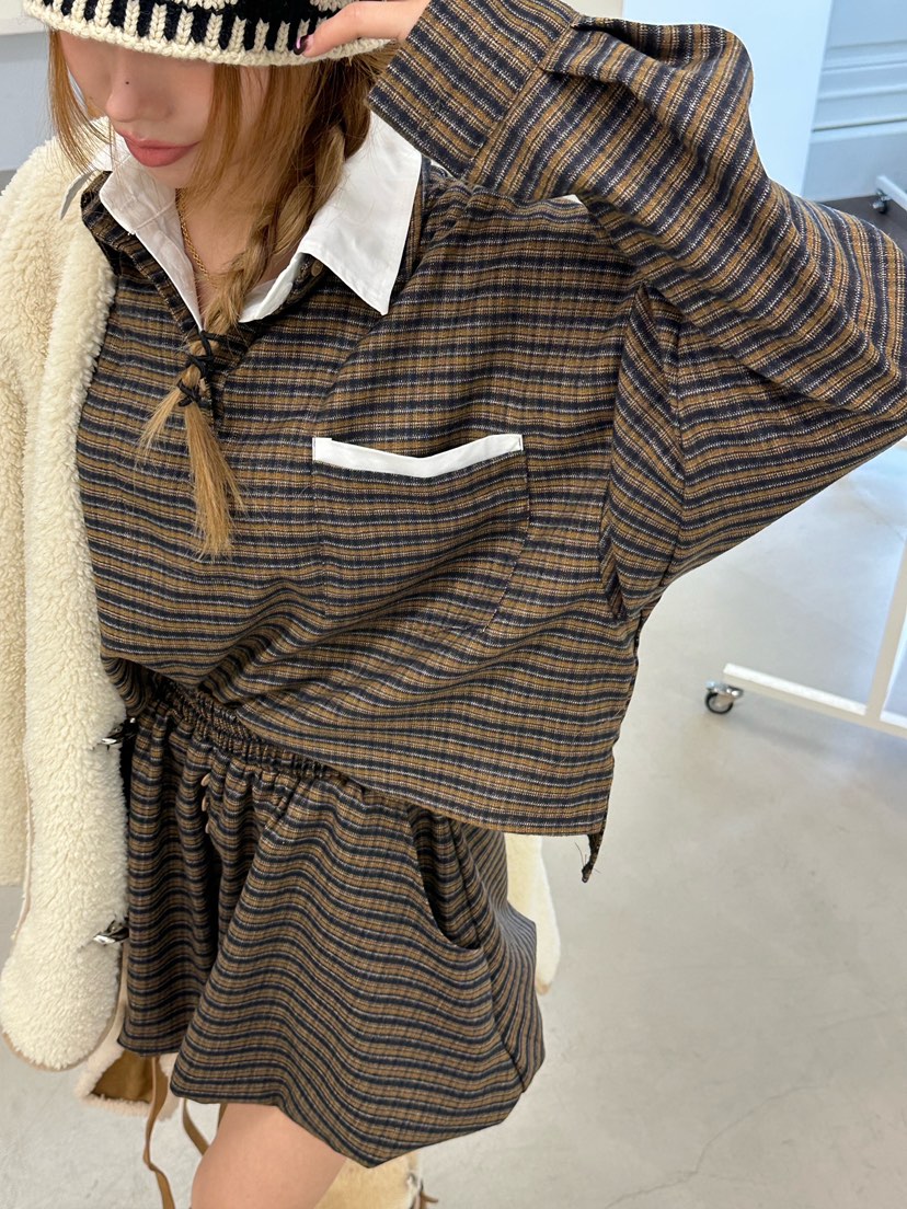ZEROZERO東大門㊣直郵女裝新品人氣推薦襯衫蕾絲衫格紋高領ZEROZERO襯衫/蕾絲衫