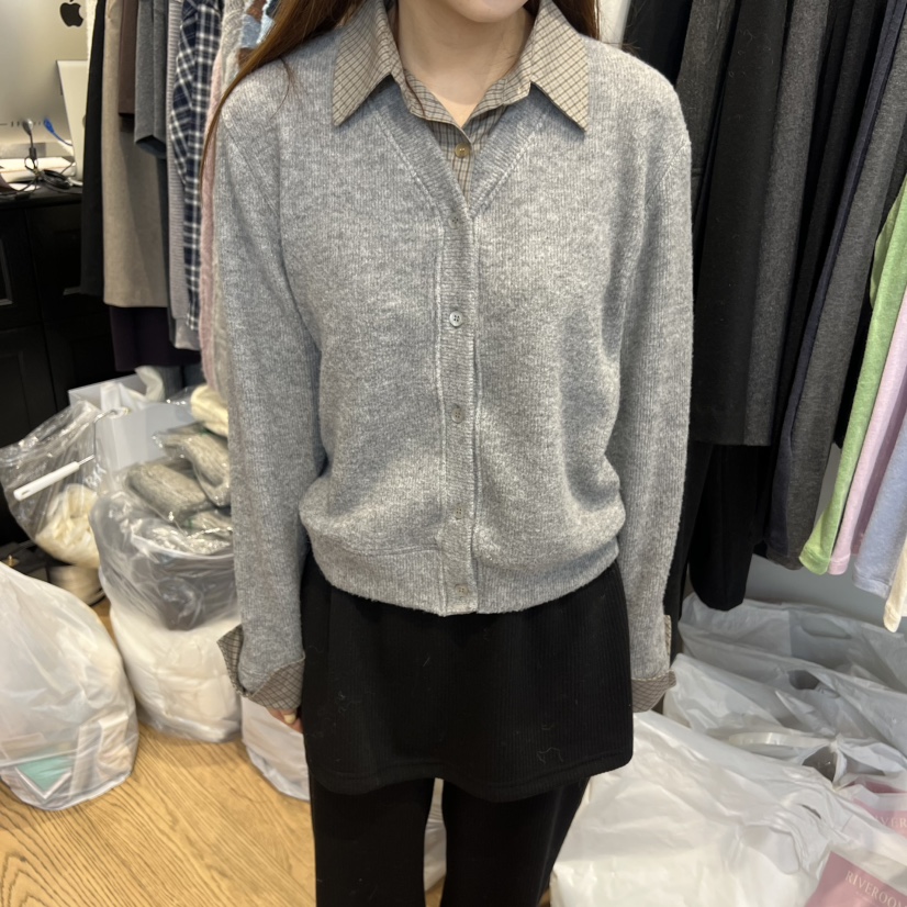 RIVEROOM東大門㊣代購女裝新品時尚職業25秋冬針織衫假兩件開衫RIVEROOM針織衫圖色3