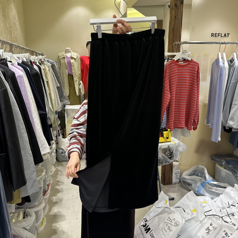 REFLAT東大門㊣實拍女裝新品推薦真品25秋冬長裙天鵝絨綁帶REFLAT長裙