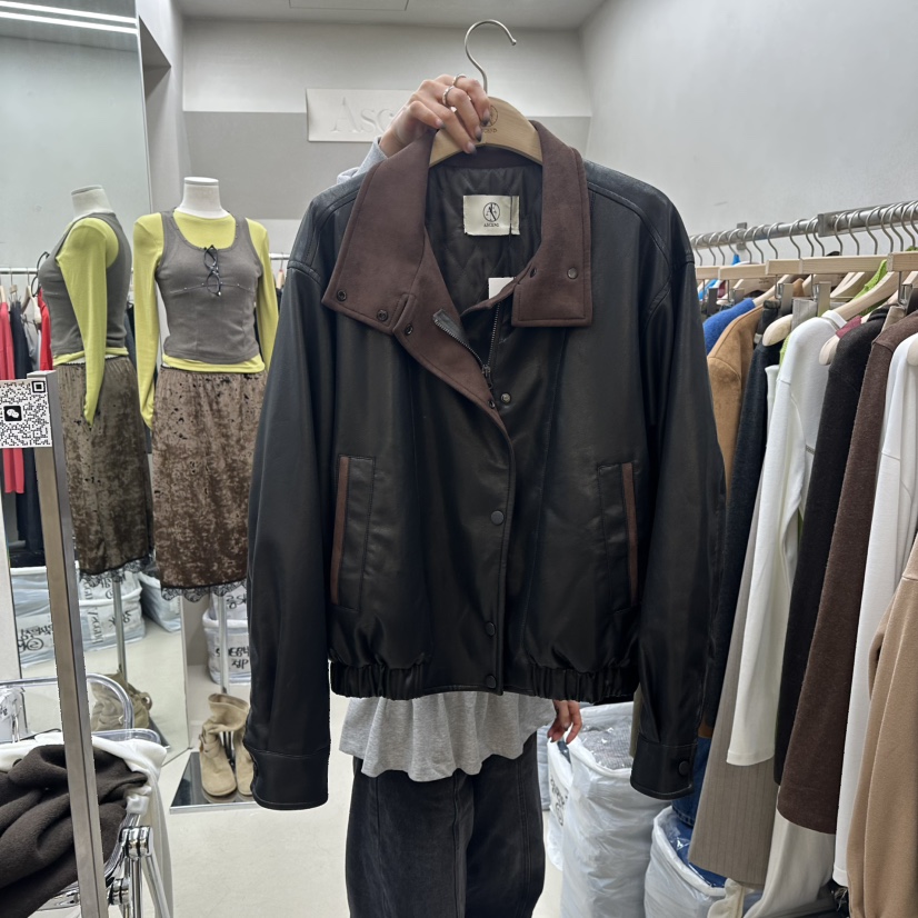 ASCEND韓國直郵㊣女士新款25秋冬人氣真品職業時尚夾克皮革ASCEND夾克