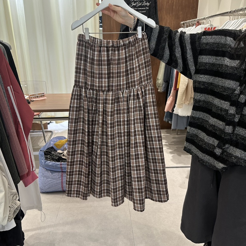 BUCKLE東大門㊣實拍女裝新款人氣職業休閑真品長裙格紋長款BUCKLE長裙