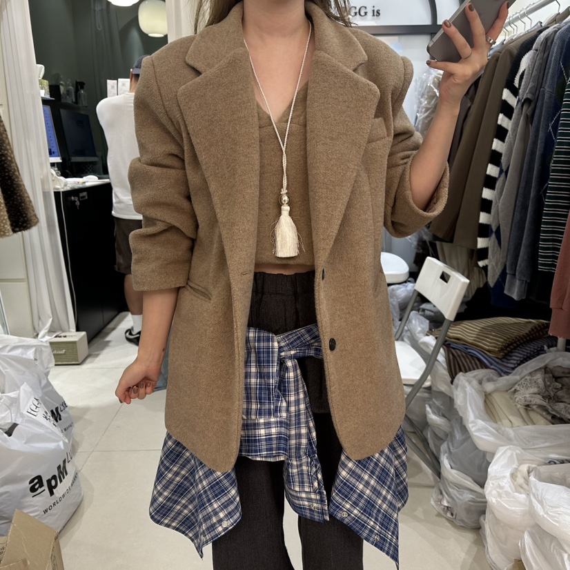 EGG IS東大門㊣直郵女裝新品職業25秋冬人氣休閑時尚夾克羊毛EGG IS夾克圖色1