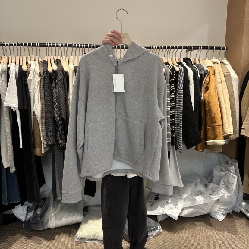 LE BUTTER東大門㊣代購女裝新品職業夾克拉鏈加絨寬松連帽LE BUTTER夾克圖色1