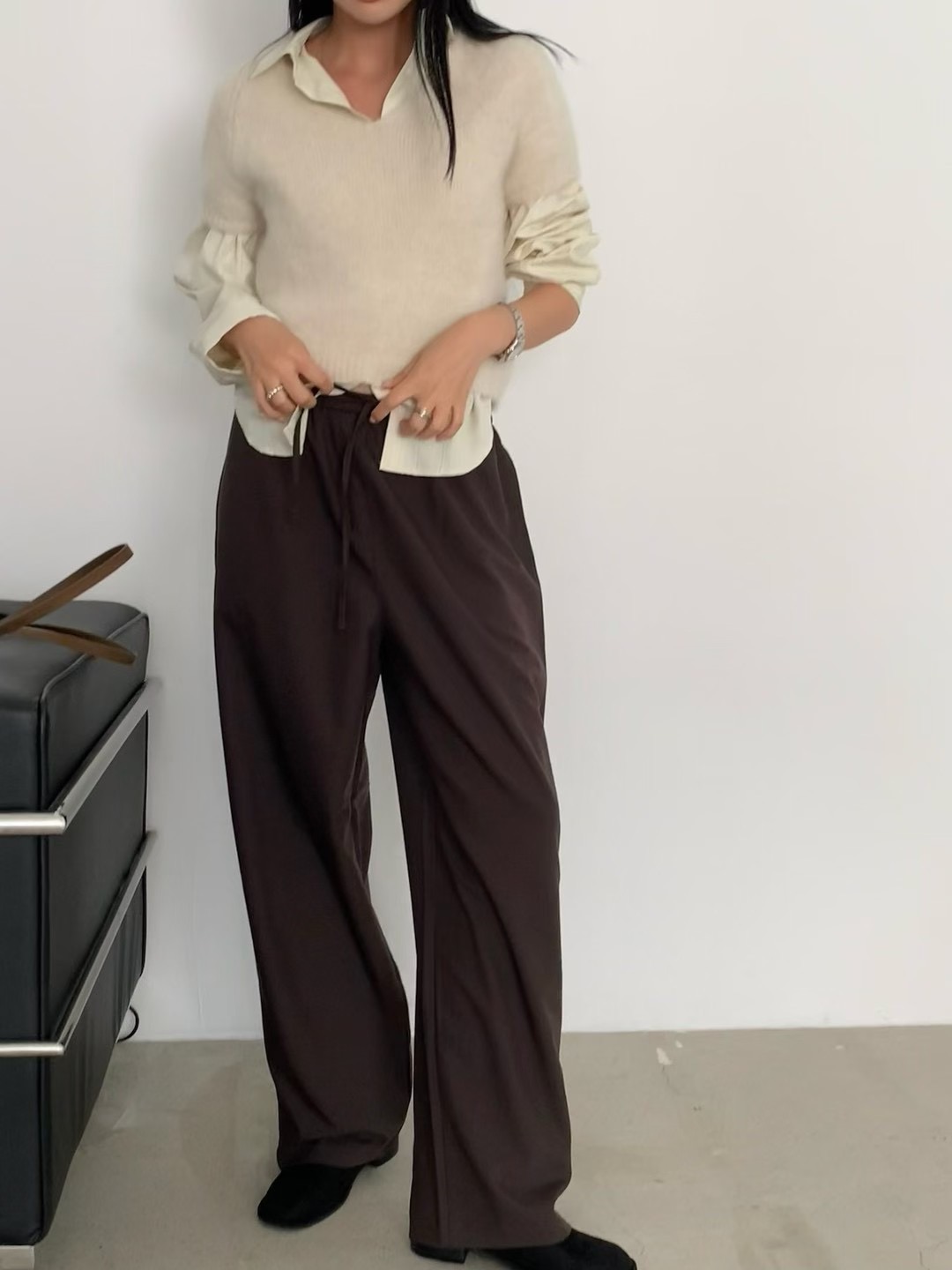 FLAT WHITE東大門㊣實拍女士新品休閑25秋冬人氣推薦休閑褲FLAT WHITE休閑褲