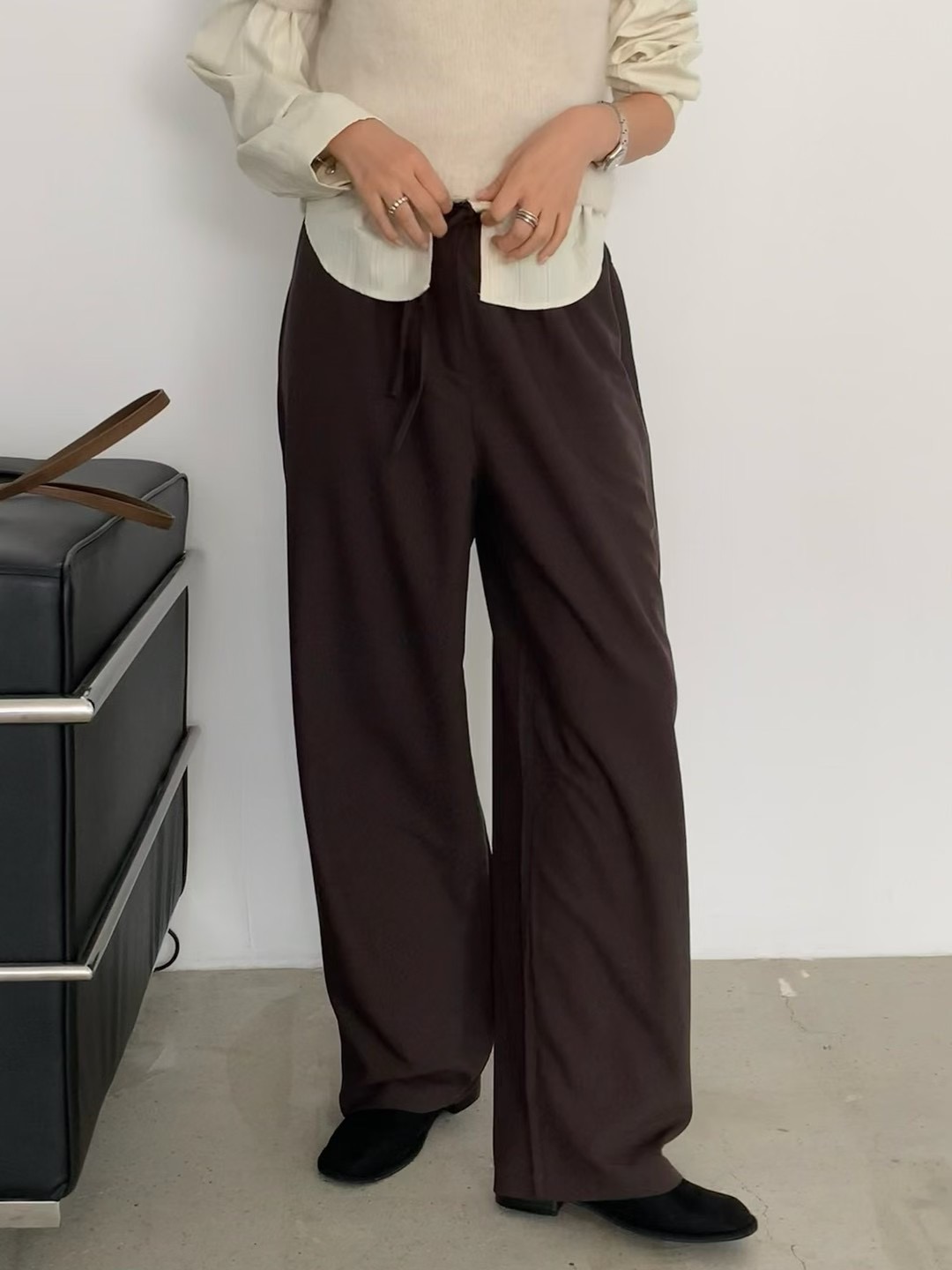FLAT WHITE東大門㊣實拍女士新品休閑25秋冬人氣推薦休閑褲FLAT WHITE休閑褲圖色1